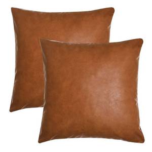 lot 2248 image: Tosewever Faux Leather Throw Pillow Covers, 18 x 18 inch Set of 2 Luxury Cognac Brown Modern Pillowcases Solid Decorative Square Cushion Cases for Bedroom Living Room Couch Bed Sofa (Brown, 18 x 18in) - Retail $16in