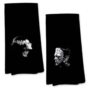 lot 12399 image: Giosve Frankenstein and Bride Gothic Couple Kitchen Towels, Dark Academia Horror Monster Movie Decorative Hand Towels for Bathroom, Vintage Spooky Dish Tea Towels for Home Bar Kitchen, 16x24 Inch - Retail $18