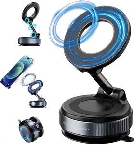 lot 12402 image: Faatchoi Vacuum Magnetic Phone Holder - 360° Adjustable MagSafe Car Mount, Space-Saving Foldable Car Phone Holder, Suction Cup Phone Mount for Car and All Smartphones - Retail $10