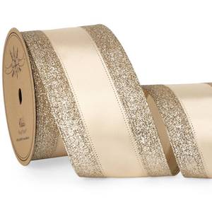 lot 12410 image: Ribbli Champagne Gold Wired Ribbon Satin with Glitter Edge 2.5 Inch Champagne Christmas Ribbon for Tree Gift Wrapping Wreaths Garland Topper Bows Crafts Home Decor -10 Yards - Retail $15