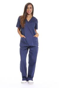 lot 12412 image: Just Love Womens Scrub Sets Six Pocket Medical Scrubs (V-Neck With Cargo Pant), Navy, Small - Retail $20