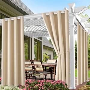 lot 12414 image: DIVA EN CAMINO DEC Outdoor Patio Curtain Waterproof Darkening Thermal Insulated Indoor Curtains for Bedroom, Porch, Living Room, Pergola, Cabana, W52 x L72, Beige, Set of 2 Panels - Retail $28