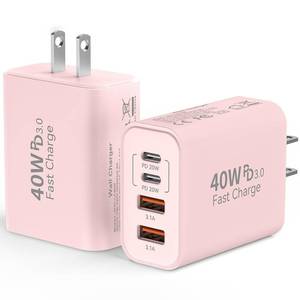 lot 12419 image: Duloch 40W 4-Port USB C Charger Block, Pink - Fast Charging Blocks PD and QC 3.0, Compatible with iPhone 15141312 Pro Max, Galaxy S2423, Multi-Port USB Charger - Retail $21