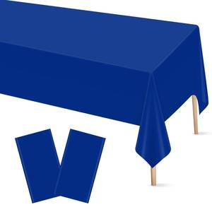 lot 12420 image: Mulbozy 2 Pcs Royal Blue Plastic Tablecloth for Rectangle Table, 54  108 inches Disposable Royal Blue Party Table Covers for Birthday, Anniversary, Wedding, Fine Dining, Graduation Party Decoration - Retail $5