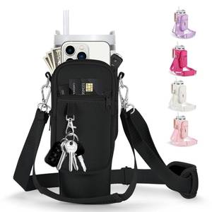 lot 12421 image: linmaya Water Bottle Carrier Bag with Phone Pocket for Stanley Cup 4030oz,Insulated Neoprene Water Bottle Holder Cross-boday Bag with Adjustable Shoulder and Handheld Strap Stanley Cup Accessories - Retail $9