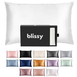 lot 12424 image: Blissy Silk Pillowcase - 100percent Pure Mulberry Silk - 22 Momme 6A High-Grade Fibers - Silk Pillow Cover for Hair and Skin - Regular, Queen and King (Blissy White, King) - Retail $82