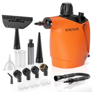 lot 15563 image: Handheld Steam Cleaner, Steam Cleaner with 16 PCS Accessory and Safety Lock, 500ML Large Capacity Natural Surface Steam for Cleaning, Multipurpose Steamer for Home, Car, Bathroom, Grease (Orange) - Retail $50
