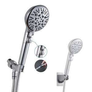 lot 15577 image: GwernKB Handheld Shower Head with On Off Switch 8-Mode High Pressure Showerhead with 79 Inches Extra-long Stainless Steel Hose and Bracket PLUS Extra Low-Reach Adhesive Wall Mount for Kids,Silver� - Retail $27