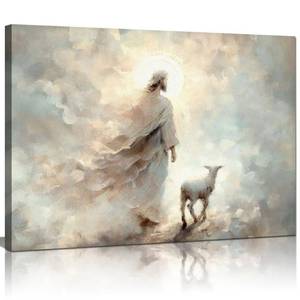 lot 15593 image: Yaasmolaa Jesus And Lamb Canvas Wall Art Scripture Religious Decor Christian Canvas Wall Art Prints for Bathroom Living Room Kitchen Bedroom 16x12inch - Retail $17