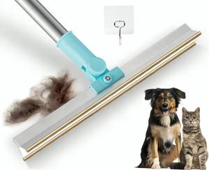 lot 15599 image: PurrPawsome Carpet Rake for Pet Hair Removal with 180 Degree Rotation 54� Long Head and Hanging Hook - Easily Adjustable and Washable, for Quick Pet Hair Cleanup on Multiple Surface (Light Blue) - Retail $51