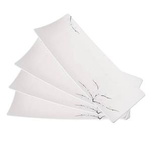 lot 15603 image: DealbyBox 14 Long Rectangle Plates for Serving Sushi, Pasta, Chips, Appetizer - Ceramic Sushi Plate for Party, Restaurant, Banquet (4Pack, White Sakura) - Retail $27in