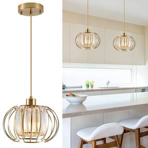 lot 15612 image: XSDeTu Gold Pendant Light Fixture, Modern Crystal Pendant Lights Kitchen Island, 1-Light Farmhouse Mini Chandelier, Adjustable Brass Hanging Light Fixture for Hallway, Bedroom, Dining Room - Retail $60