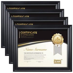 lot 15615 image: Memory Island Document frames 8.5x11,Set of 4 Pack Certificate Frames for Wall Or Tabletop Display,Diploma Frames For Degree Award with Real Glass Front,Black,Designed - Retail $36