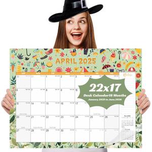 lot 15620 image: Gannyfer Large Desk Calendar 2025-2026 - 18 months from Jan 2025 to Jun 2026, 22 x 17in DesktopWall Pad Calendar with to-do List, Thick Paper with Plastic Cover, Large Ruled Blocks - Snow (2 Binder Clips Included) - Retail $17in