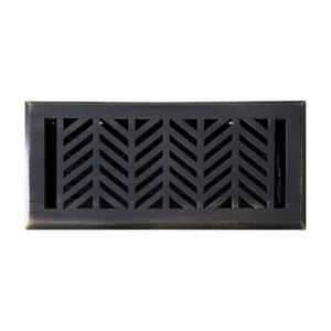 lot 15622 image: Empire Register Co, Vent Cover - 4x10 inch, Chevron Design, Oil Rubbed Bronze Finish, Heavy Duty Floor Vent Covers, Metal Damper Attached Vent Covers for Home Floor only - Retail $30