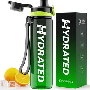 lot 15623 image: Water Bottle, 32 oz Motivational Water Bottles with Time Marker-Tritan and BPA Free, Sports Water Bottle with Time to Drink and Strap, Wide Mouth, Leakproof -Gift for Christmas Gym Fitness and Outdoor - Retail $10
