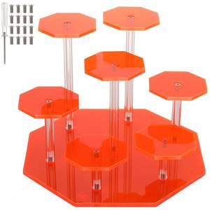 lot 15627 image: HappyDino Acrylic Display Stand for Perfume Cupcake Action Figure Decorative Tiered Display Riser for Cookie Rock Snack Doll Holder Display Shelf, Neon Orange - Retail $29
