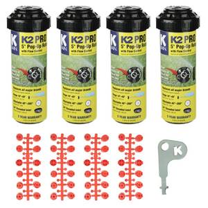 lot 15631 image: K Rain K2 Pro 34 Gear Drive Rotor 5in Pop-Up 18 - 40 Spray Distance, 40- 360 Arc Spray Pattern with Full-Circle Gear Driven Rotor  Includes Install Kit (4 Pack) - Retail $44in