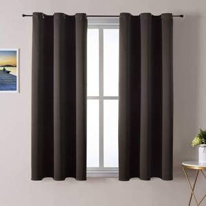 lot 15639 image: ChrisDowa Grommet Blackout Curtains for Bedroom and Living Room - 2 Panels Set Thermal Insulated Room Darkening Curtains (Brown, 38W x 54L) - Retail $22