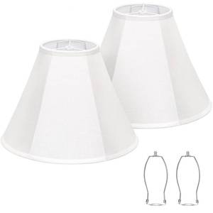lot 15642 image: White Lamp Shades Set of 2, Bell Lamp Shades 6Top x 13inBottom x 10inHigh, Medium Shade Replacement Fabric Natural Linen Hand Crafted(Spider Fitter), Harp Holders Included, Easy Assembly Required - Retail $38in