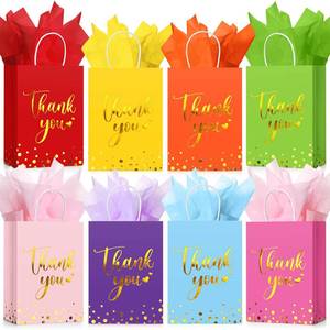 lot 16059 image: Tinlade 30 Pcs Thank You Gift Bags with Tissue Paper Gold Thank You Wedding Bags with Handle for Graduation Business Shopping Wedding Baby Shower Party Favors(Multicolor) - Retail $23