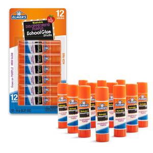 lot 16063 image: Elmers Disappearing Purple School Glue Sticks, Washable, 6 Grams, 12 Count - Back to School, Teacher Supplies - Retail $11