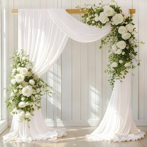 lot 16066 image: LINXTAR Ivory Wedding Arch Draping Fabric 1 Panel 30in x 18FT Sheer Chiffon Arch Drapery for Photo Booth Bridal Shower Baby Shower Church Decor Newborn Photography Christening Outdoor Party - Retail $12