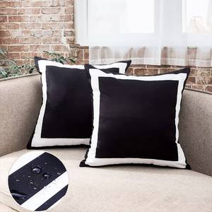 lot 16068 image: JOJOGOGO Black and White Outdoor Pillow Covers 18x18 Waterproof Set of 2 Black Outdoor Patio Throw Pillows Spring Summer Decor for Porch Swing Garden Chair and Patio Furniture - Retail $12