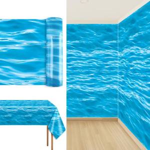 lot 16076 image: 1200x54 Inch Under The Ocean Tablecloth Plastic Tablecloth Roll Mermaid Water Table Cover Classroom Decor for Kids Themed Backdrop for Bulletin Board Beach Birthday Party Decor - Retail $22