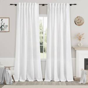 lot 16080 image: White Linen Curtains 84 inches Long for Bedroom Back Tab Light Filtering Privacy Sheer White Curtains Modern Farmhouse Coastal Decor White Cotton Textured Gauze Curtain for Living Room 2 Panels - Retail $18