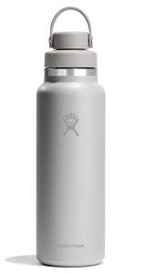 lot 16084 image: Hydro Flask Water Bottle - Insulated Stainless Steel - Wide Mouth Chug Lid, Non Spill, Leakproof in 40 Oz Birch Gray - Retail $50