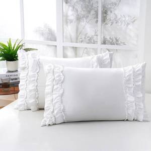 lot 16086 image: Herside King Size Pillowcases Set of 2,Chic Ruffle Pillow Shams,20x36 inches White Pillow Covers,French Country Vintage Ruffled Pillowcases 2 Pack,Ultra Soft Washed Microfiber(White,King) - Retail $23