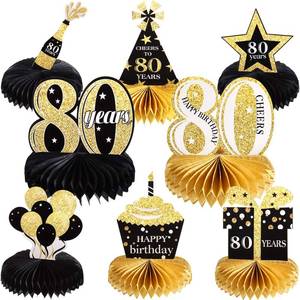 lot 16087 image: Outus 8 Pcs 80th Birthday Table Decorations for Men and Women Happy 80th Honeycomb Centerpieces Black Gold Cheers to 80 Years Decor 1945 Tables Toppers for Eighty Birthday Anniversary Party Favors - Retail $9