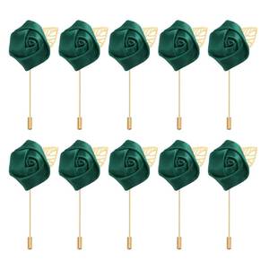 lot 16091 image: PATIKIL Rose Boutonnieres - 10 Pack Groom Wedding Lapel Pins, Dark Green - Retail $10