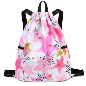 lot 16093 image: Ryushoyo Waterproof Drawstring Bag, Drawstring Backpack, Gym Bag Sackpack Sports Backpack for Women Girls Stars Pink - Retail $18