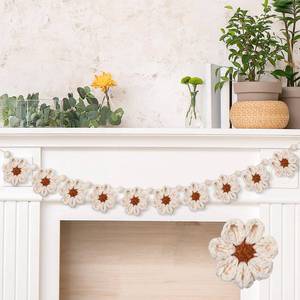 lot 16111 image: Simgoing Summer Daisy Garland with Wood Beads 8. 2 ft Cute Boho Crochet Flower Farmhouse Garland Banner Neutral Birthday Party Decorations Handwoven Hemp Rope for Mantle Baby Shower Decoration - Retail $10