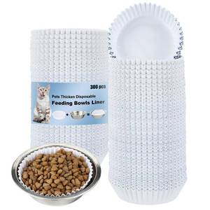 lot 16113 image: Hushee 300 Pcs Pet Disposable Feeding Bowls Liner Bulk Cat Food Bowls Small Paper Liner for Small Dogs Cats Dish Wet Food Feeding Station, 4 x 1.2 Inch(White) - Retail $17