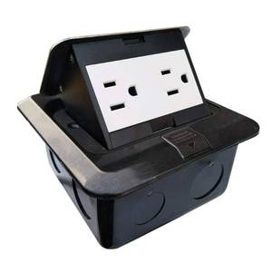 lot 16116 image: Floor Electrical Outlet Pop Up Kitchen Countertop Waterproof Sockets Pop Out Receptacle Stainless Steel Box Black Cover 15A - Retail $30