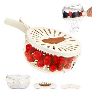 lot 16128 image: Upgrade Fruit Washer Strainer Bowl with Foldable Handle,Fruit Washing Bowl with Strainer,2 in 1 Vegetable Drain Basket,Multifunctional Fruit Colander Storage Container for Kitchen,Fridge,Picnic - Retail $7