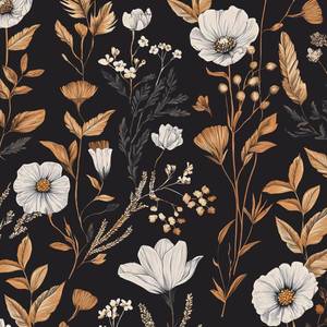 lot 16129 image: VOLEAAR Black Gold Yellow Floral Wallpaper Peel and Stick Vintage Retro Contact Paper for Drawer Cabinet Liner Home Decor PVC DIY Removable 17.5 x 118in - Retail $19