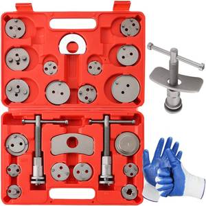 lot 5879 image: NYXOVA 24pcs Brake Caliper Tool, Heavy Duty Disc Brake Caliper Tool Set, Wind Back Kit for Brake Pad Replacement, Master Disc Brake Caliper Tool Kit Fits Most American, European MakesModels (Red) - Retail $18