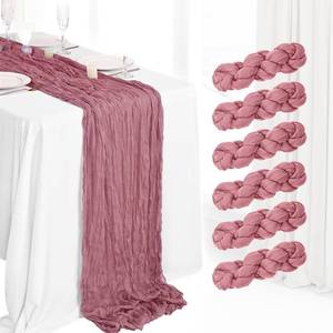 lot 5881 image: 6 Pack Cheesecloth Table Runner 10Ft Boho Gauze Table Runner Cheese Cloth Long Rustic Sheer Table Runner for Wedding Bridal Baby Shower Birthday Party Cake Table Arbor Decorations (Dusty Rose) - Retail $82