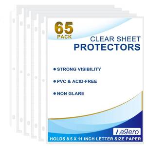 lot 6003 image: Aegero 65 Pack Clear Sheet Protectors, 8.5 x 11 inch Page Protectors for 3 Ring Binder,Top Loading Paper Protector for Documents and Photos,Letter Size - Retail $5