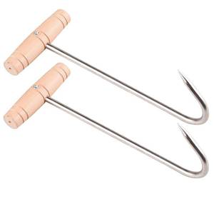 lot 6009 image: MeowandWoof 2 Pack Meat Hook for Hanging Horse, Goat Hay Feeder Hooks - Easy to Use Metal Hooks for Effortless Hay Moving Farm Utility, Wood Handle for Comfortable Grip with S Hooks-11 Inch - Retail $7