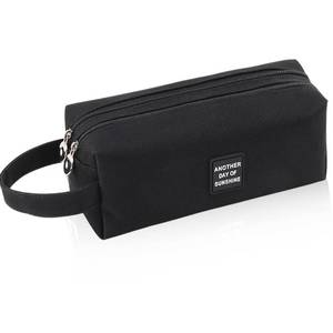 lot 6013 image: iSuperb 2 Compartments Pencil Case Zippered Pencil Pouch With Handle Big Large Capacity Pen Bag Organizer Canvas Handbag for Kids Boys Girls School University Travel Office Stationary - Retail $5