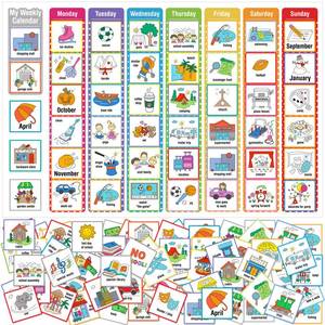 lot 6027 image: A264 Piece Visual Schedule Cards - Daily Routine and Chore Chart for Autism, Toddlers and Kids - Wall Planner with Week Schedule and 299 Hook and Loop Dots - Retail $24
