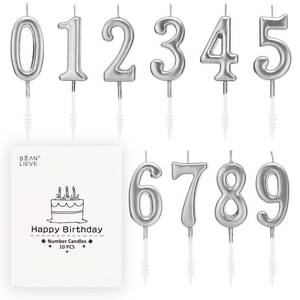 lot 6030 image: Beanlieve 10-Pieces Numeral Birthday Candles - Cake Numeral Candles Number 0-9 Glitter Cake Topper Decoration for Birthday,Wedding Anniversary,Party Celebration (Silver) - Retail $6
