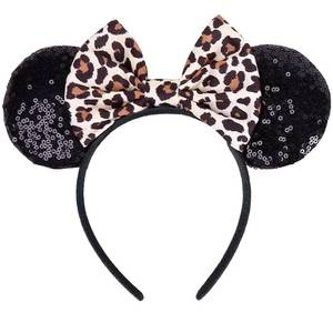 lot 6033 image: KICOFIT Mouse Ears Headbands Women Mice Ears Headhand Bows Shiny Glitter Birthday Party Themed Events (Leopard) - Retail $7