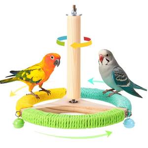 lot 6043 image: Nigelia 360° Rotating Bird Perch Toys for Budgies, Wooden Exercise Parakeet Toys, New Upgrade Interactive Bird Cage Accessories for Parakeets Cockatiels Lovebirds Conures Finches Parrots - Retail $5