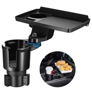 lot 11146 image: This Hill 2 Pack Cup Holder Tray for Car, 2 in 1 Detachable Car Food Table Tray with Solid Base and Phone Slot,Car Cup Holder Expander with 360°Rotation Tray for Travel Road Essentials Accessories - Retail $40